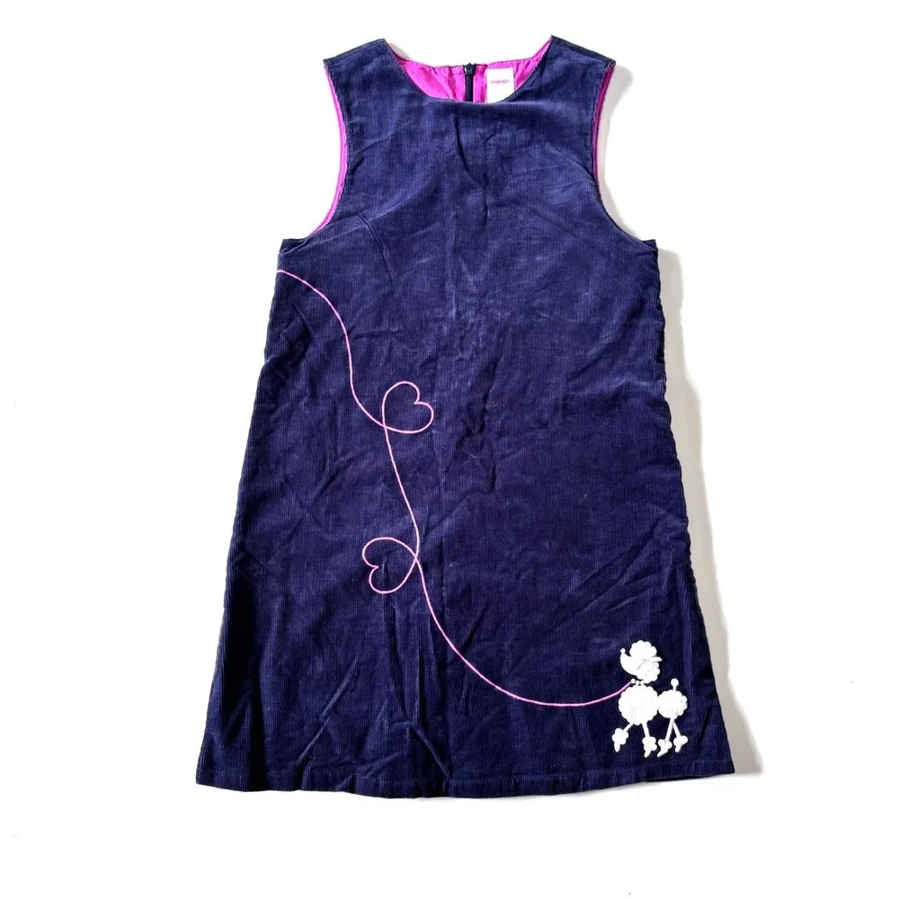 Gymboree Girls Jumper Dress‎ Size 9 Blue Corduroy Sequin Poodle